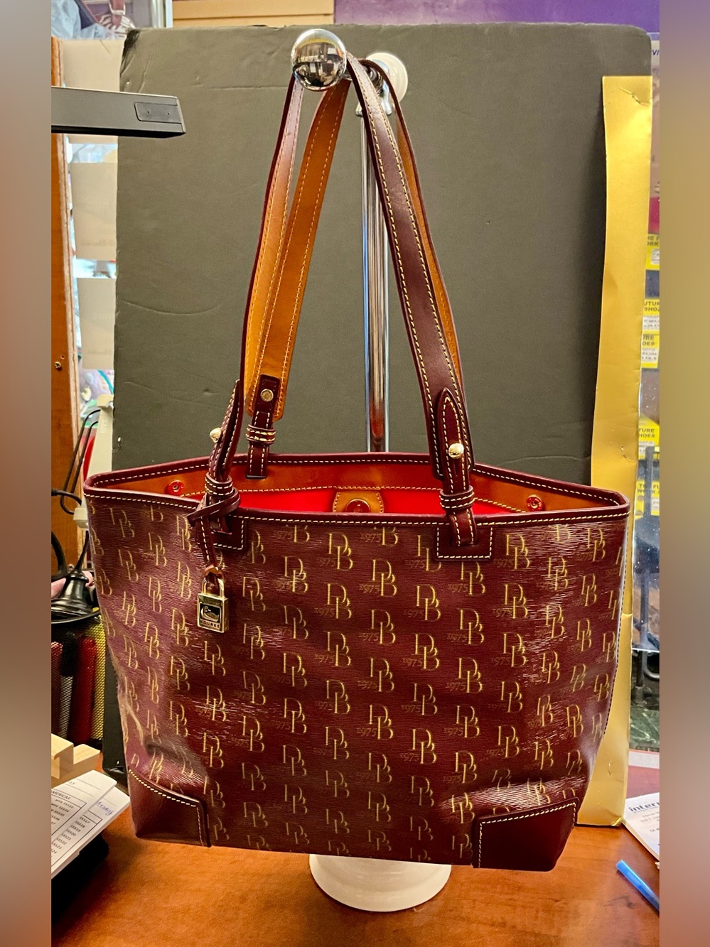 Dooney & Bourke 1975 Signature “Susanna” with Red Interior